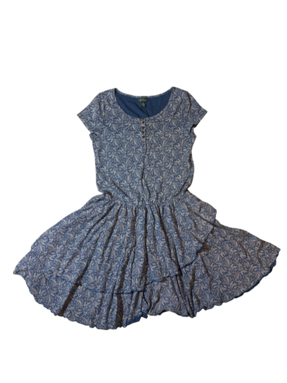 Lauren Jeans Co Ralph Lauren Blue Paisley Prairie Midi Dress Cottagecore Boho L